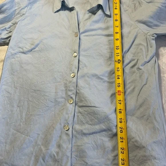 Sigrid Olsen 100% Linen Blouse Size Medium 3/4 Sleeves Collared Popover Blue - Picture 7 of 9